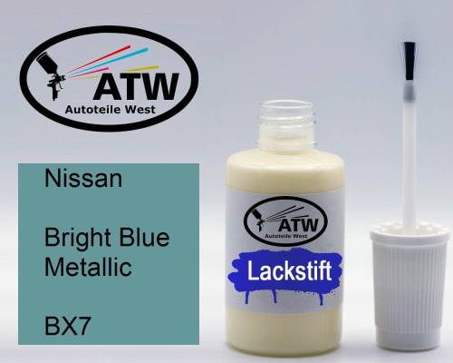 Nissan, Bright Blue Metallic, BX7: 20ml Lackstift, von ATW Autoteile West.